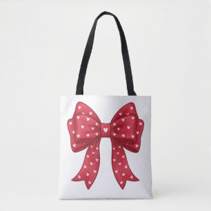 Elegant Minimalist Coquette Red Bow with Hearts Tote Bag