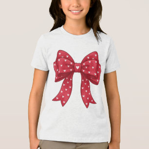 Elegant Minimalist Coquette Red Bow with Hearts Tri-Blend Shirt
