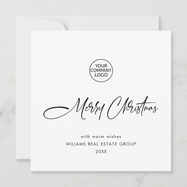 Elegant Minimalist Corporate Christmas QR code Holiday Card (Front)