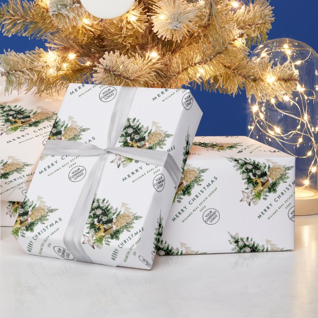 Elegant Minimalist Corporate Logo Christmas Wrapping Paper (Holidays)