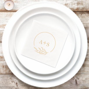 Elegant Minimalist Couple Initials Wedding Gold Foil Napkins