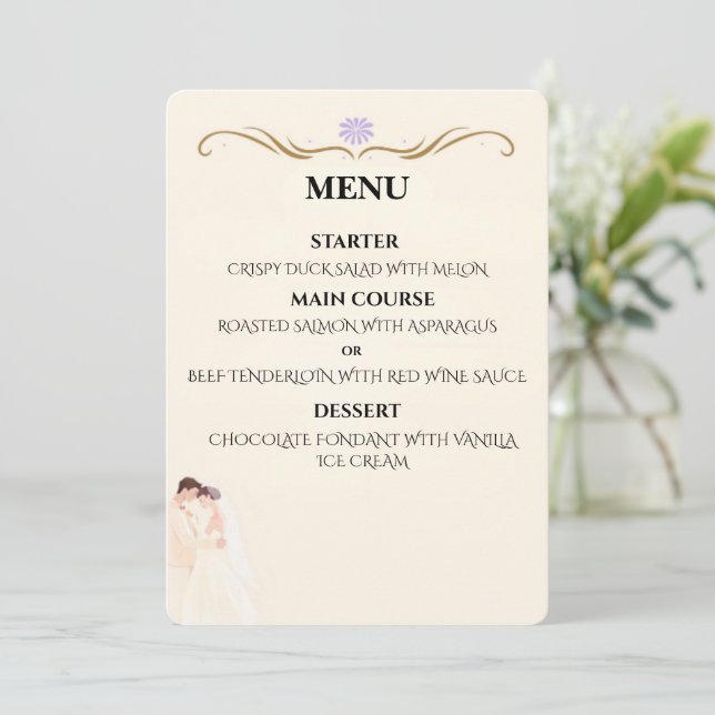 Elegant Minimalist Couple Wedding Menu Card (Standing Front)