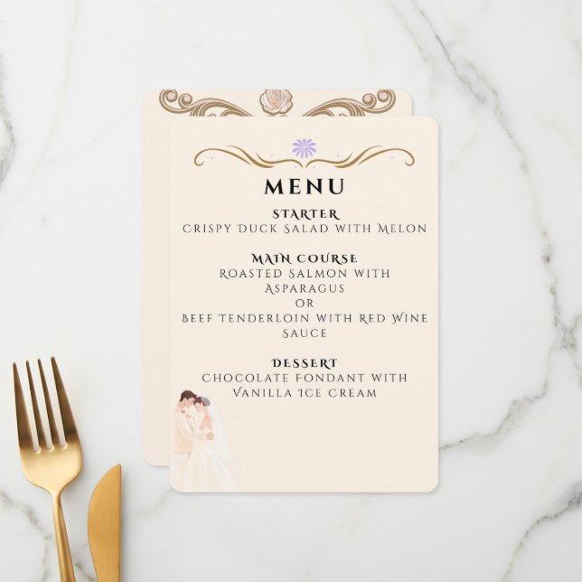 Elegant Minimalist Couple Wedding Menu Card (Front/Back In Situ)