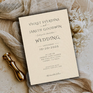 Elegant Minimalist Cream Linen Effect Wedding  Invitation