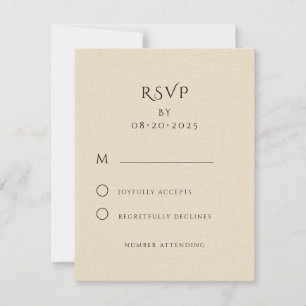 Elegant Minimalist Cream Linen Effect Wedding RSVP Card