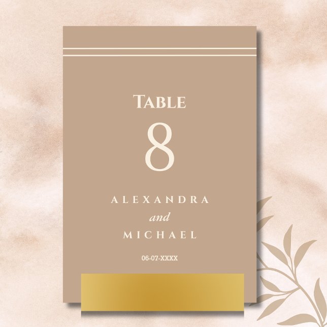 Elegant Minimalist Cream Taupe Wedding  Table Number (Creator Uploaded)