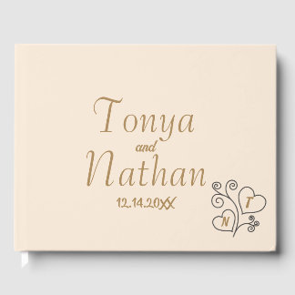 Elegant Minimalist Cream White Wedding Monogram Guest Book