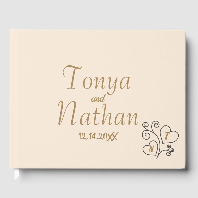 Elegant Minimalist Cream White Wedding Monogram Guest Book (Front)