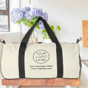 Elegant Minimalist Custom Business Logo Beige Duffle Bag