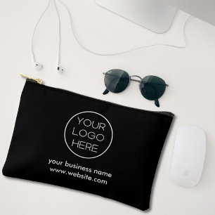 Elegant Minimalist Custom Business Logo Black Accessory Pouch