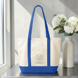 Elegant Minimalist Custom Business Logo Blue Tote Bag