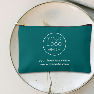 Elegant Minimalist Custom Business Logo TealBlue Accessory Pouch