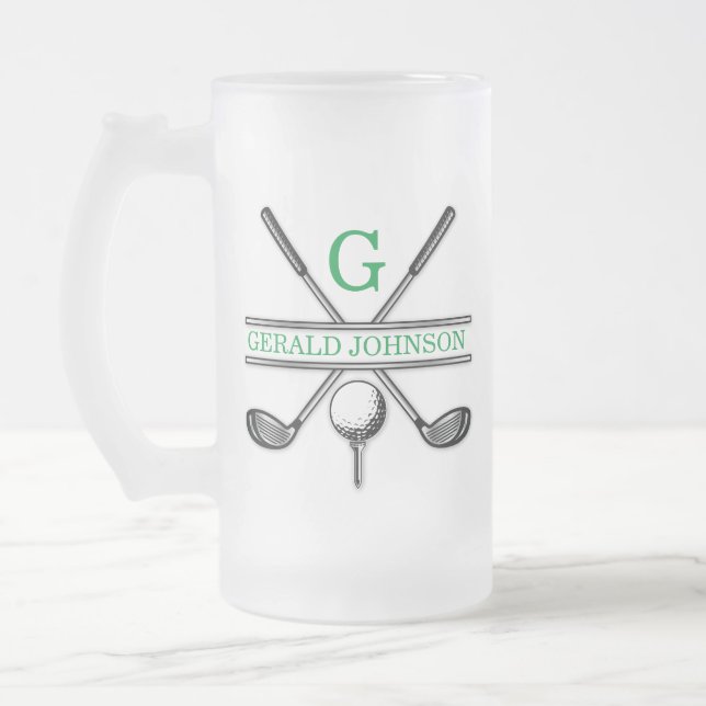 Elegant Minimalist Custom Golf Monogram Frosted Gl Glass Beer Mug (Left)