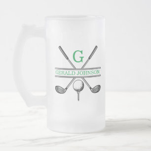 Elegant Minimalist Custom Golf Monogram Frosted Glass Beer Mug