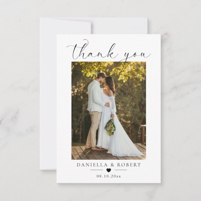Elegant Minimalist Custom Wedding Couple Photo  Thank You Card (Front)