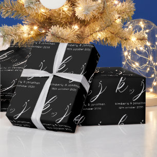 Elegant Minimalist Custom Wedding Monogram Black Wrapping Paper