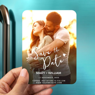 Elegant minimalist cute couple photo save the date magnet