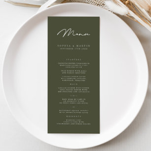Elegant Minimalist Dark Green Wedding Menu