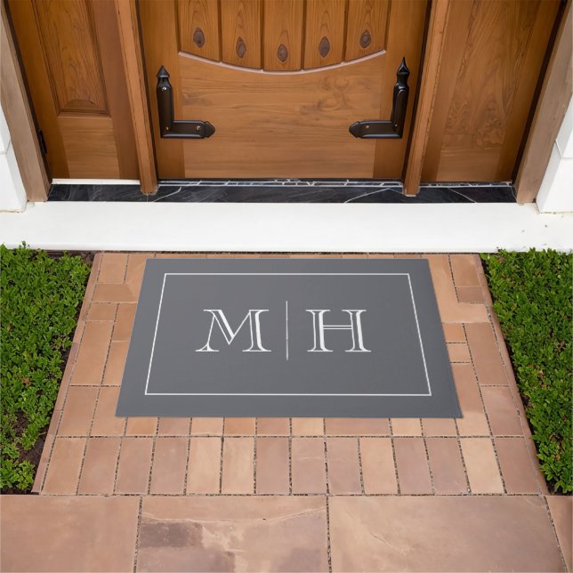 Elegant Minimalist Dark Grey White Monogram Doormat (Outdoor)
