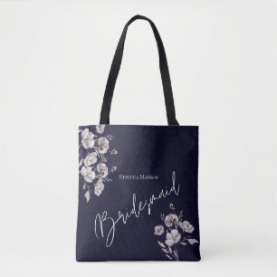 Elegant minimalist dark navy watercolor Bridesmaid Tote Bag