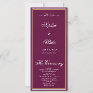 Elegant Minimalist Dark Purple Wedding Program