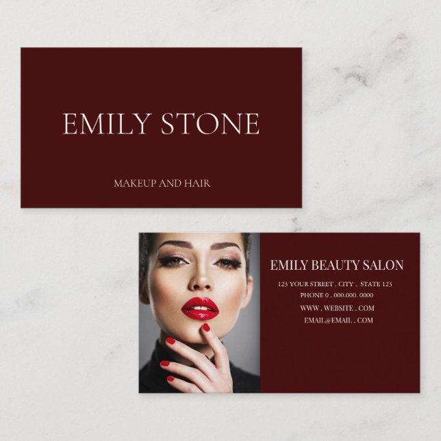 Elegant Minimalist Dark Red Professional photo Business Card (Front/Back)