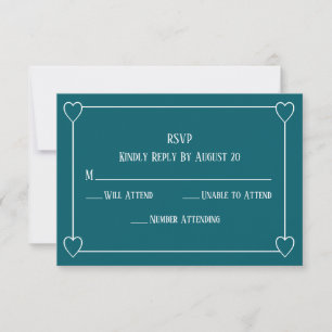 Elegant Minimalist Dark Teal and White Wedding RSVP Card