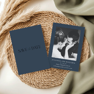 Elegant Minimalist Dark Teal Blue Photo Wedding Save The Date