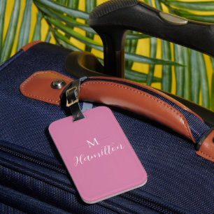 Elegant Minimalist Deep Pink Monogram Name Luggage Tag