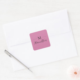 Elegant Minimalist Deep Pink Monogram Name Square Sticker