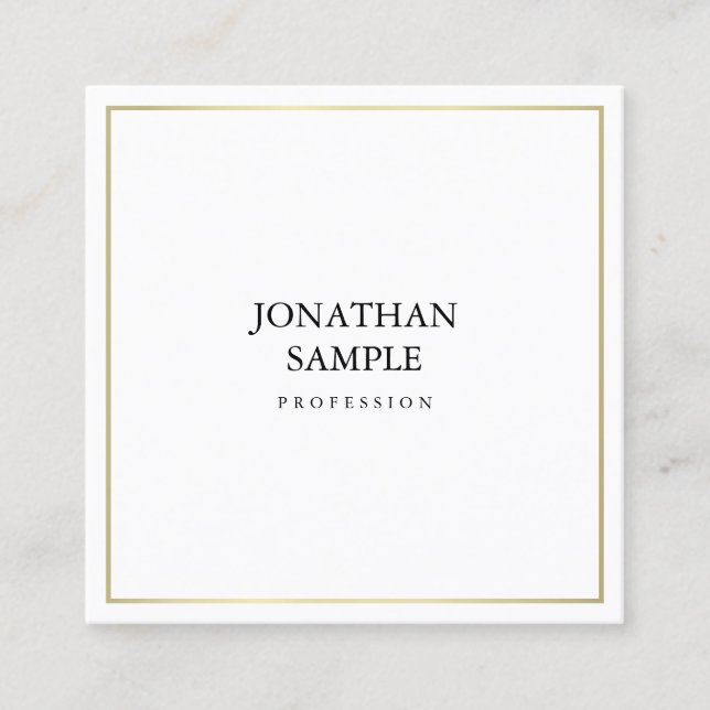 Elegant Minimalist Design Gold Look Modern Plain Square Business Card (Front)