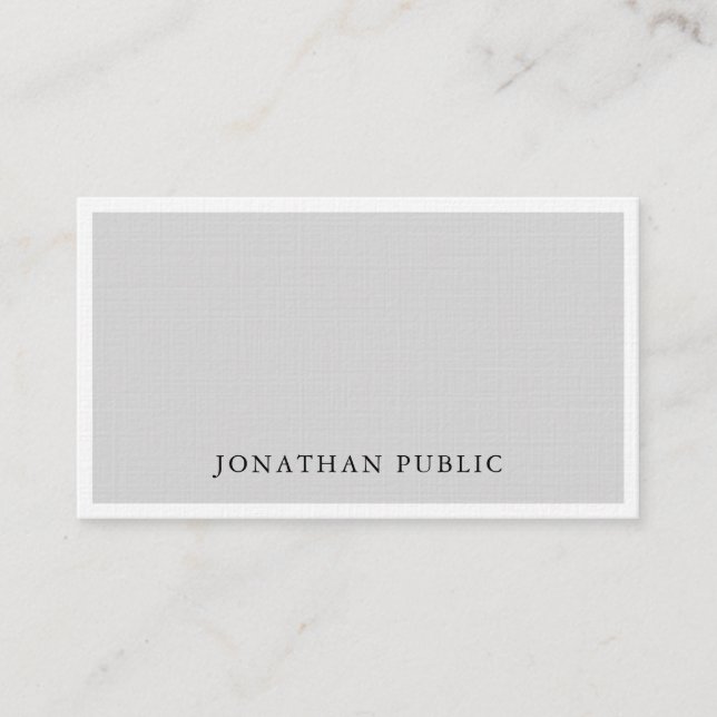 Elegant Minimalist Design Grey White Modern Luxury Business Card (Front)