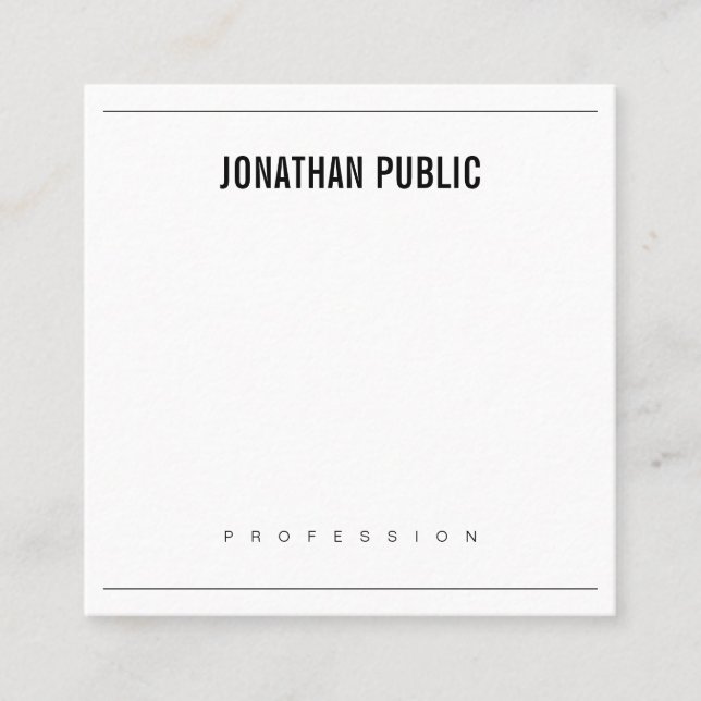 Elegant Minimalist Design Modern BW Pretty Plain Square Business Card (Front)