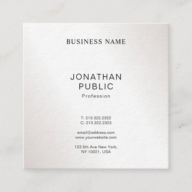 Elegant Minimalist Design Silver Look Plain Luxury Square Business Card (Front)