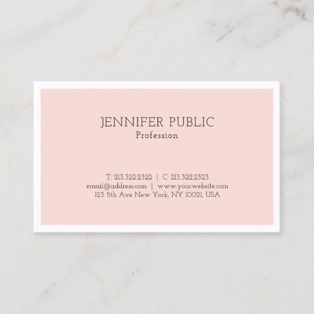 Elegant Minimalist Design Trendy Blush Pink Plain Business Card (Front)