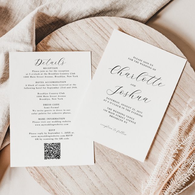 Elegant Minimalist Details RSVP QR Code Wedding Invitation (Creator Uploaded)