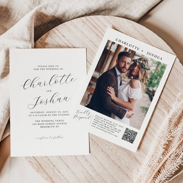 Elegant Minimalist Details RSVP QR Photo Wedding Invitation (Creator Uploaded)
