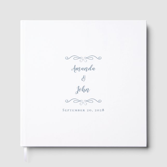 Elegant Minimalist Dusty Blue Calligraphy Wedding Guest Book (Front)