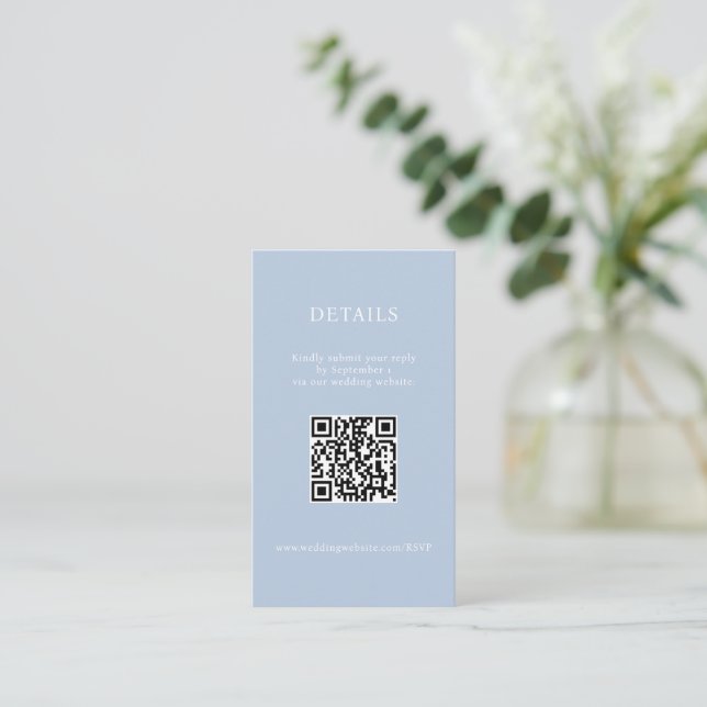 Elegant Minimalist Dusty Blue Details QR Code Enclosure Card (Standing Front)