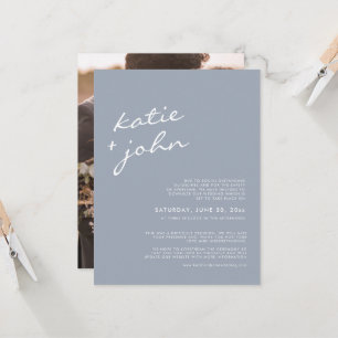 Elegant Minimalist Dusty Blue Downsized Wedding Invitation