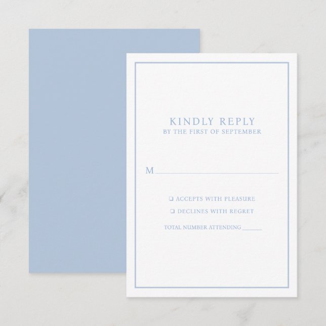 Elegant Minimalist Dusty Blue Frame RSVP Card (Front/Back)