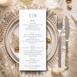 Elegant Minimalist Dusty Blue Letters Wedding  Menu