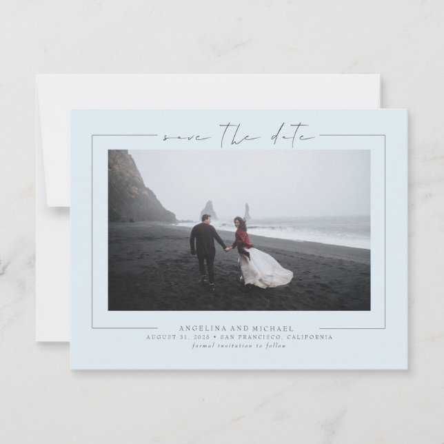 Elegant Minimalist Dusty Blue Save the Date Photo (Front)