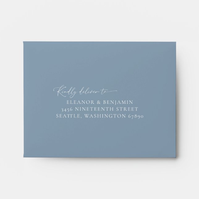 Elegant Minimalist Dusty Blue Script RSVP Address Envelope (Front)