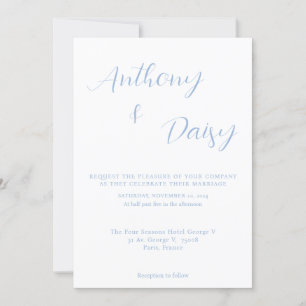 Elegant Minimalist Dusty Blue Wedding Invitation