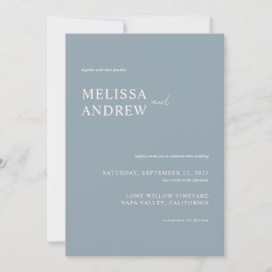 Elegant Minimalist Dusty Blue Wedding Invitation