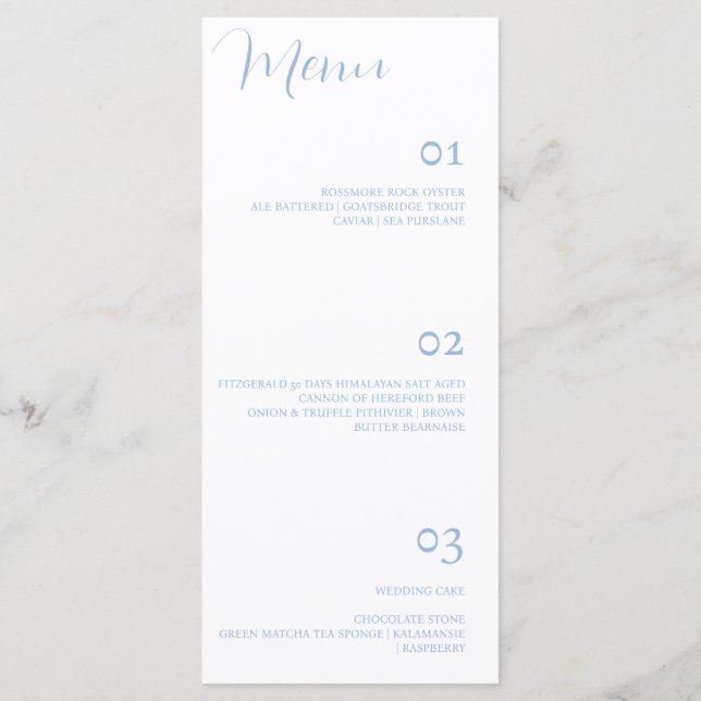 Elegant Minimalist Dusty Blue Wedding Menu (Back)