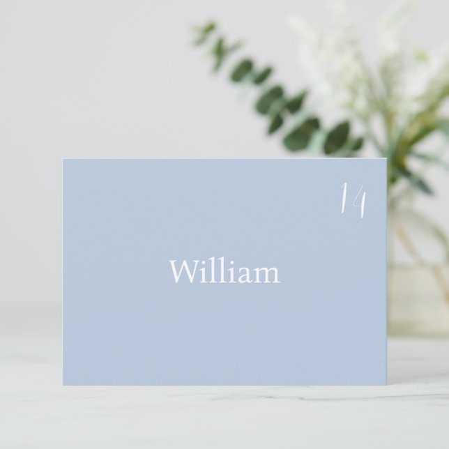 Elegant Minimalist Dusty Blue Wedding Place Card (Standing Front)