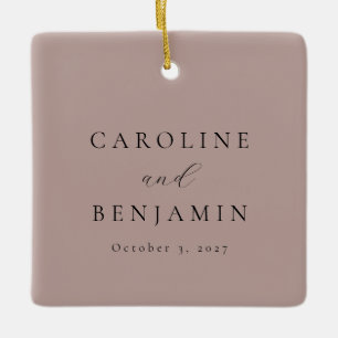 Elegant Minimalist Dusty Mauve Calligraphy Wedding Ceramic Ornament
