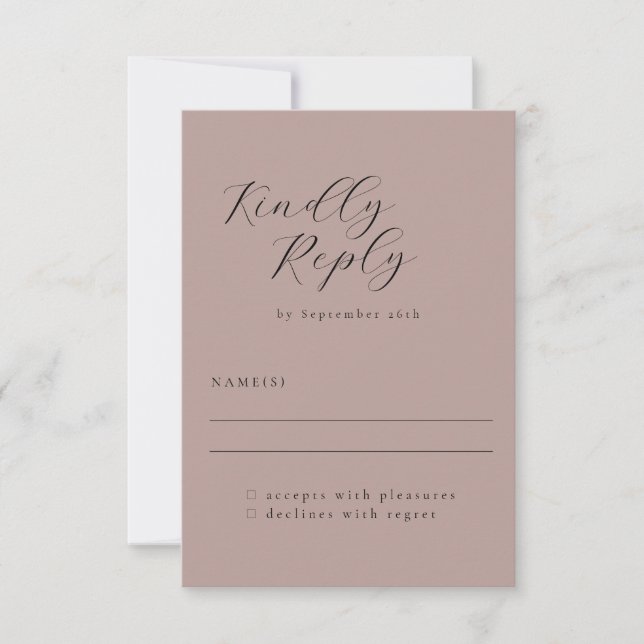 Elegant Minimalist Dusty Mauve Calligraphy Wedding RSVP Card (Front)